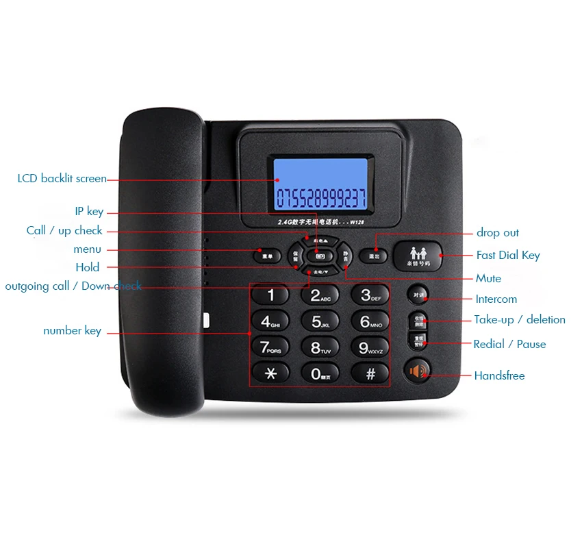 Atendente sem Fio 2.4g Telefone com Fio Fone de Ouvido Escritório Casa Hotel Telefone de Longa Distância sem Fio Handstes Mesa Telefone - Imagem 5