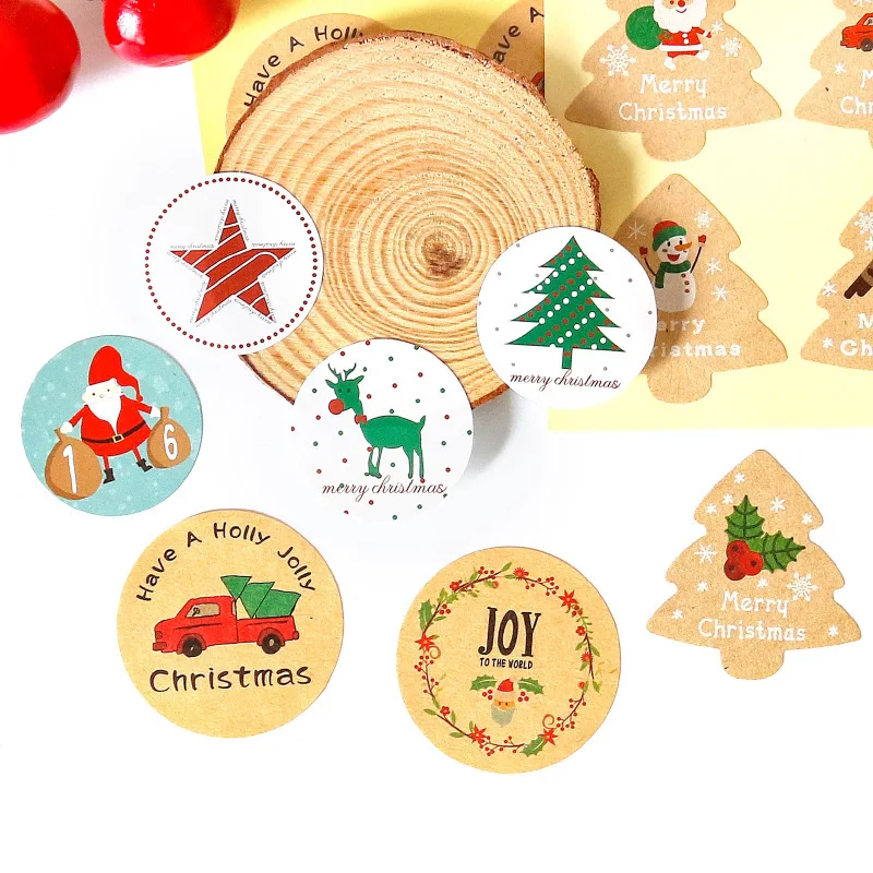 120pcs Christmas Decoration Stickers Snowflake Xmas Tree Stickers Gift Sealing Labels Merry Christmas Candy Cookie Bags Sticker