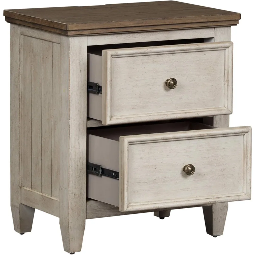 2 Drawer Nightstand Stand w/Charging Station, Antique White Nightstand 4