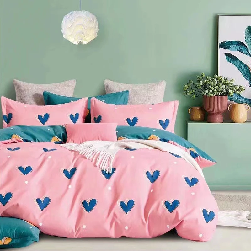 Bedding Set Home Textile Pink Pure Cotton Not Pilling for Single/Double High Quality Pillowcase Cute Bed Sheets Duvet Cover king size comforter