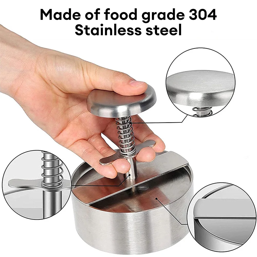Hamburger Patty Maker Press 304 Stainless Steel Non-Stick Round Manual Beef Ball Mold Thickness Adjustable Kitchen BBQ Tools