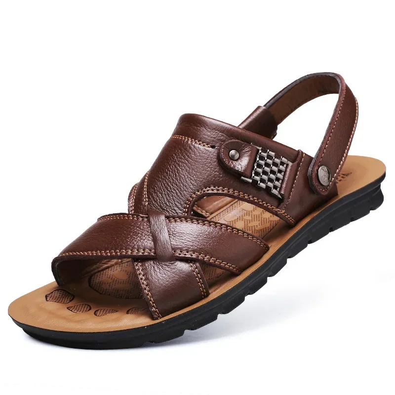 Big Size Men Leather Sandals Summer Classic Men Shoes Slippers