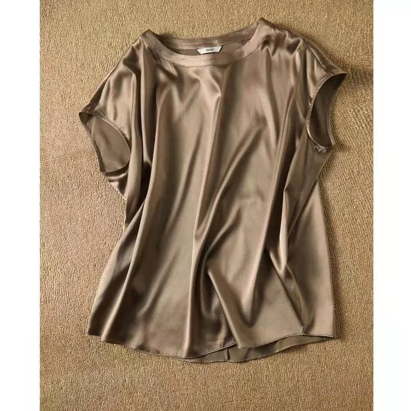Office Lady Tops Summer Short Sleeve Blouses Satin Blouse Women Shirts Fashion Simple Solid Fashion Loose Shirt Blusas