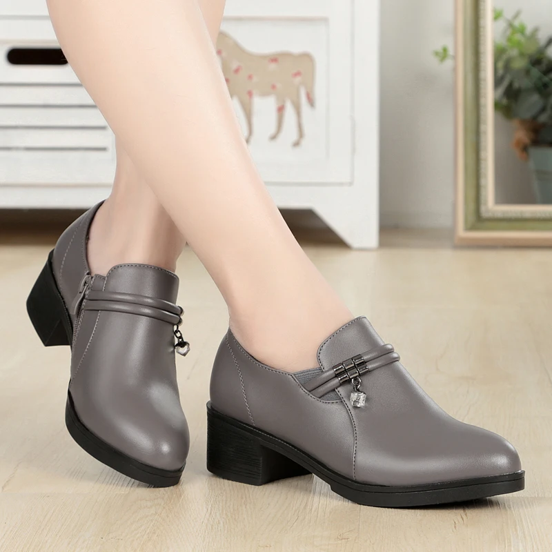 DIMANYU Office Women's Shoes Spring 2024 New Genuine Leather women's Shoes Medium Heel Plus Size 41 42 43 Mom Shoes