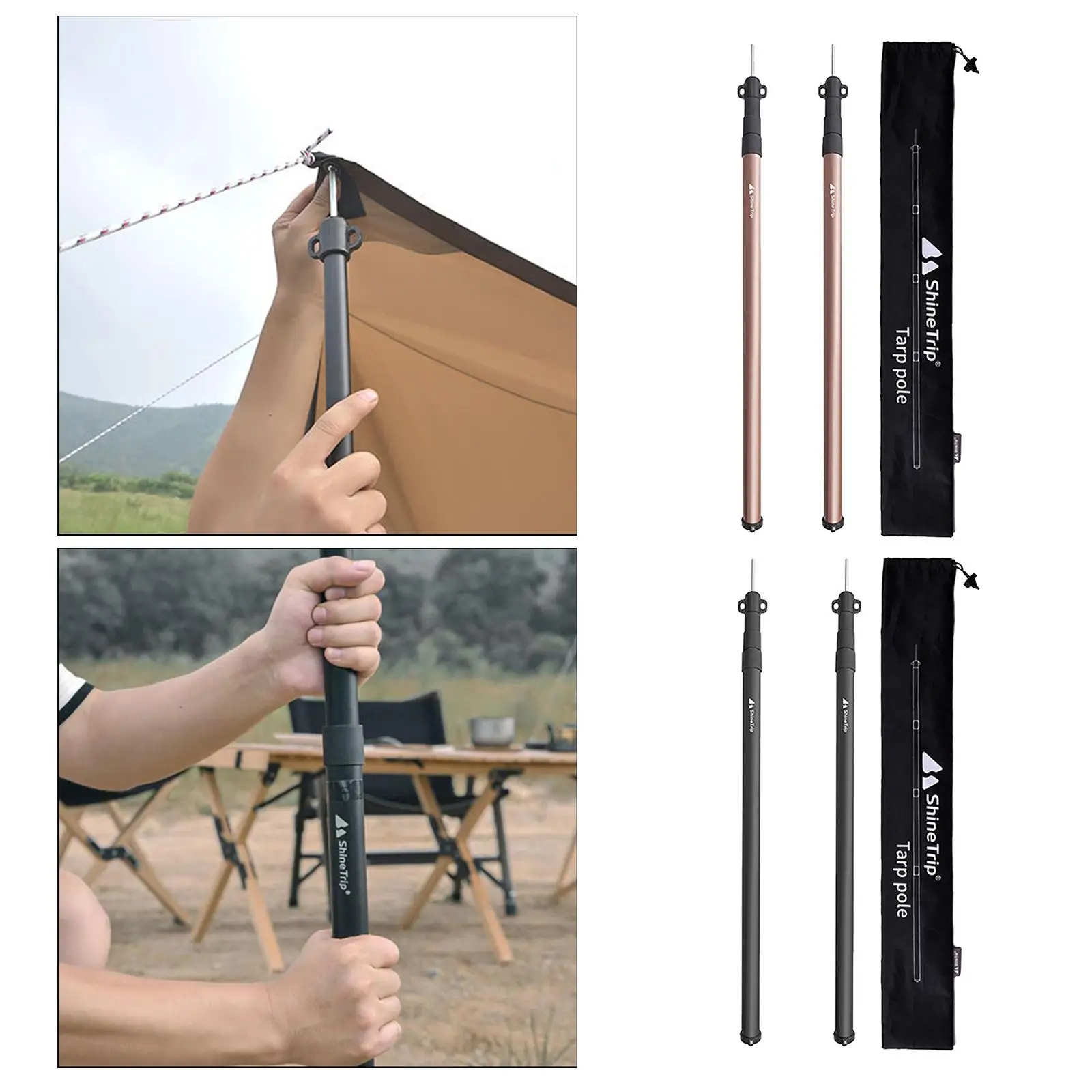 2Pcs Telescoping Tarp Poles Tent Rod Portable Hiking Shelter Sticks Pole