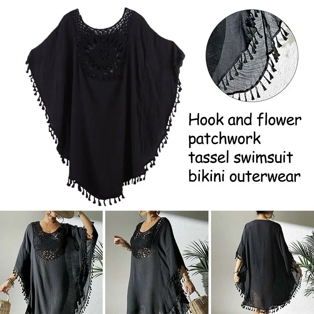 Fashion Square Neck Summer Sunscreen Smock Loose Hollow Out Swimsuit Cover Up Dress Casual Vacation Bikini Cover-Ups for Women 5