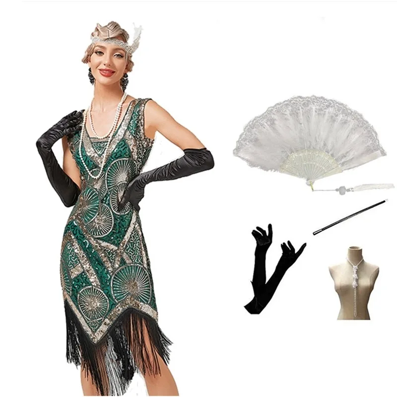 

Wepbel 1920 Vintage Sequin Formal Dress Women Sleeveless Sheath Beaded Tassel Dress Dance Party Banquet Gatsby Suit Short Dress