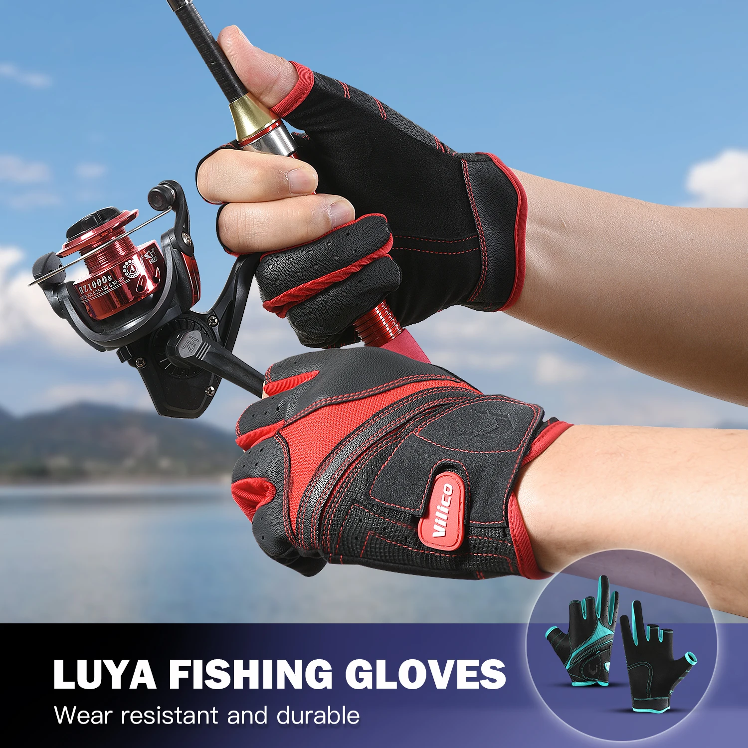 A pair of durable three finger fishing gloves thin highly elastic fabric breathable cool non slip comfortable Fishing Gloves