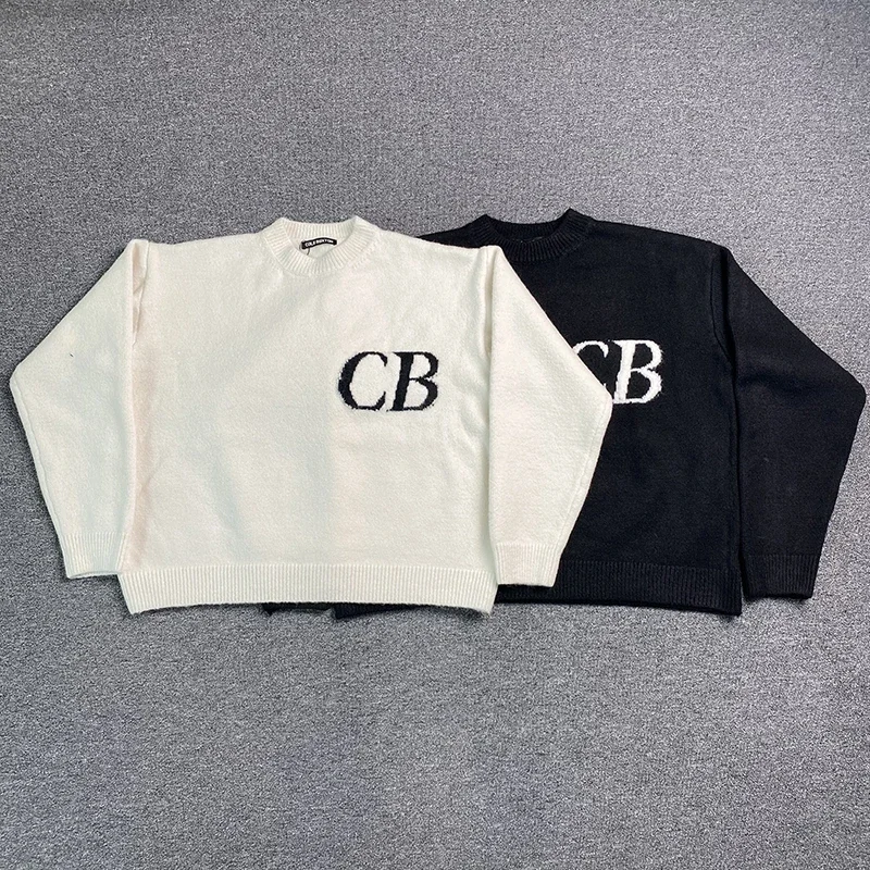 

Cole Buxton Arrival Men Women Black White Cotton Pullover Logo Jacquard Weave Coat O-Neck Oversize Keep Warm Long Sleeve CB