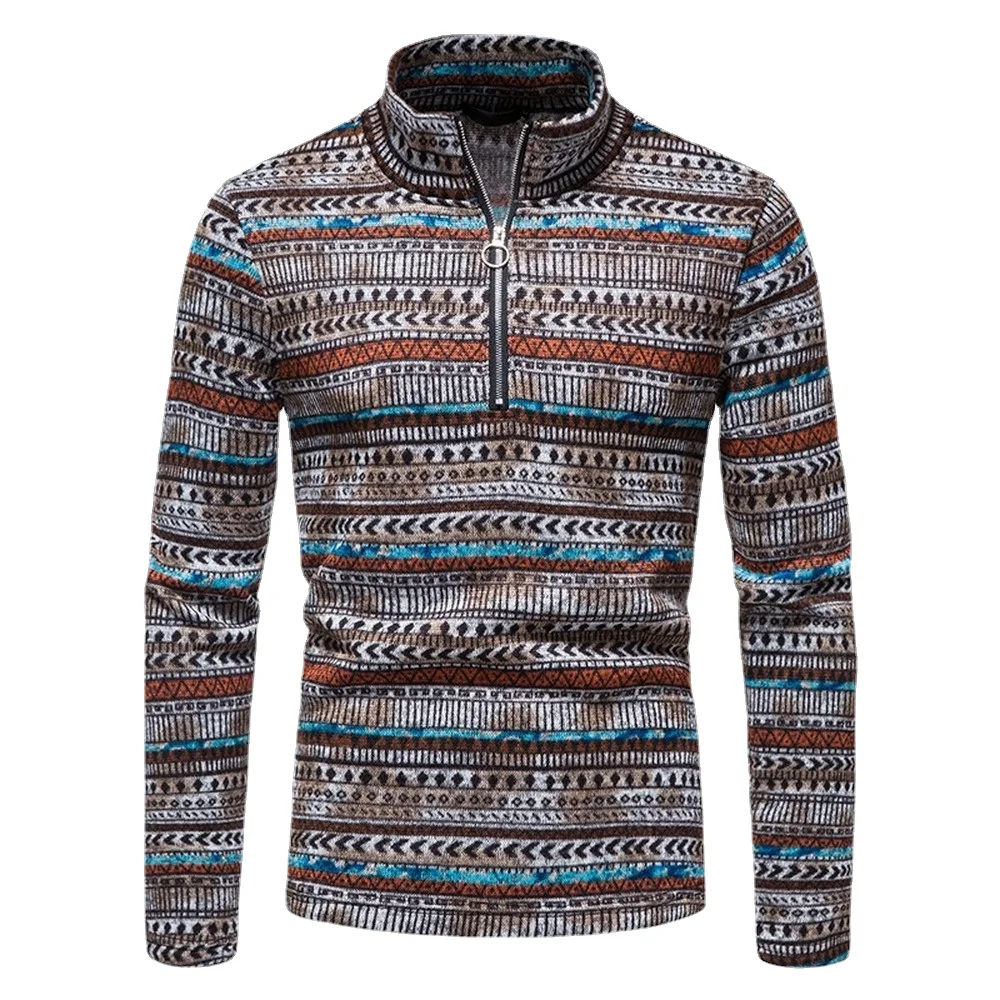 

Winter Men's Knitted Sweater Jacket Long Sleeve Cardigan Wool Cardigan with sweaterCasual stand-up collar celebrity