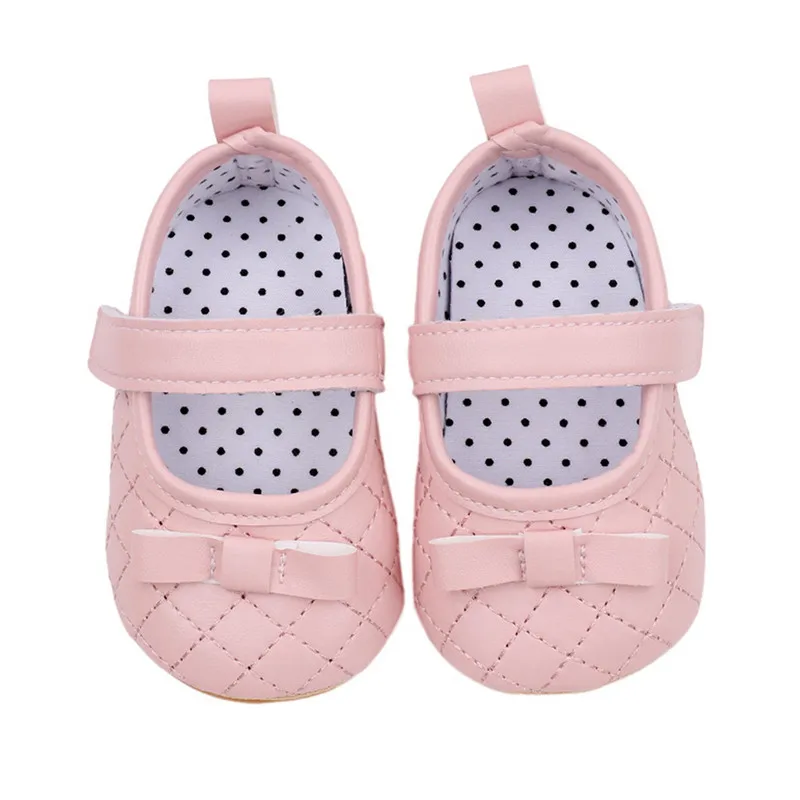 Newborn Baby Girl Princess Shoes Bow Mary Jane Flats Quilted Crib Shoes with Non-Slip Rubber Sole Baby Items Accessories 5