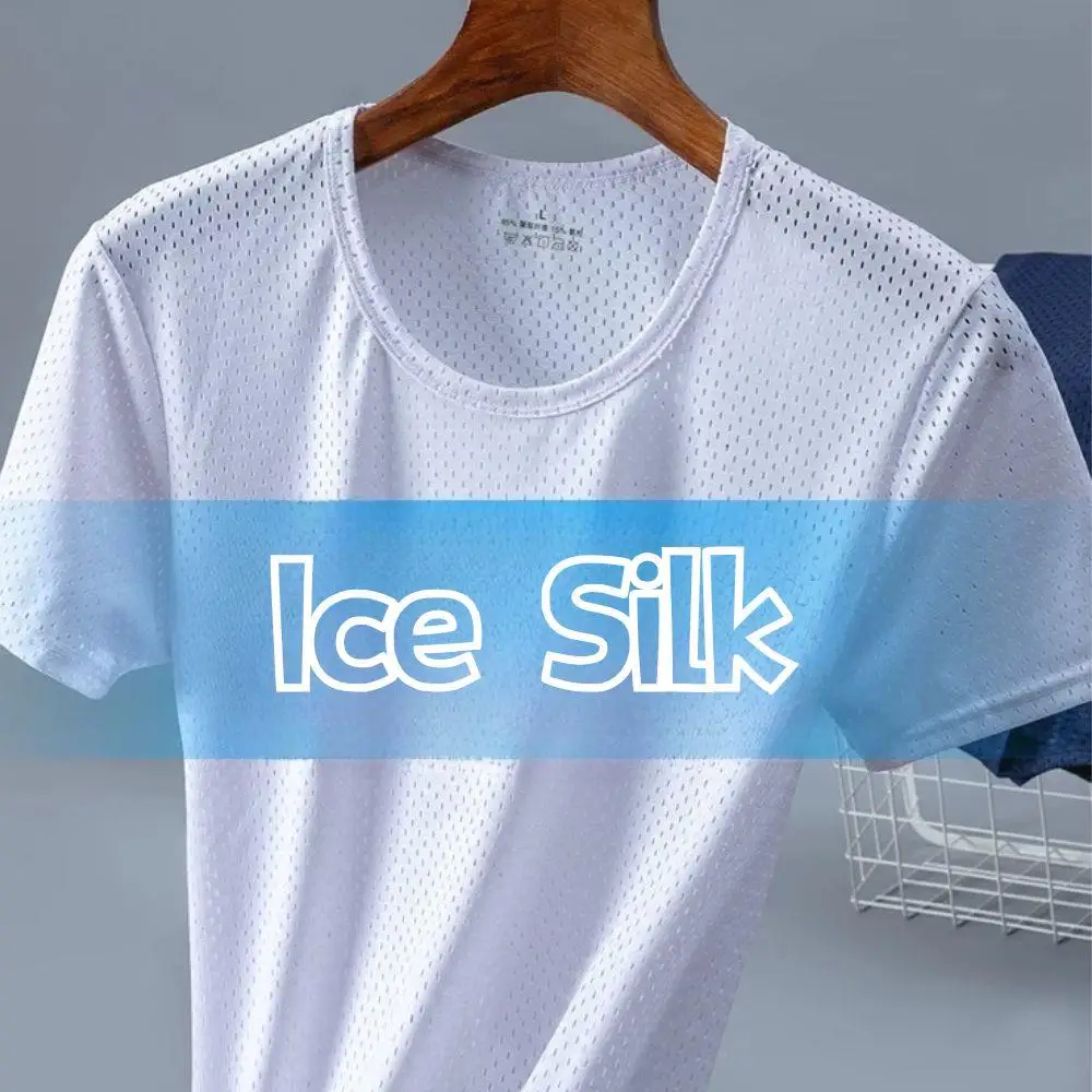 Men's Ice Silk Mesh Breathable T-Shirt Quick-Drying Short Sleeve Tee Sport Breathable Man Braces T-shirt Summer Man Clothes Top