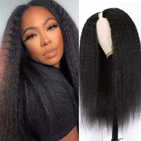 Perruque Kinky Straight V Part, couleur noir naturel, sans extension, facile à poser, perruque complète à clips sans colle en cheveux humains pour femmes 1