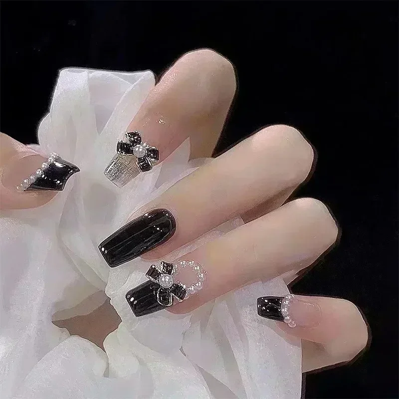 Ballerina Long Square Nail Tips False Nails Wearable Fake Nails Butterfly Camellia Flower Pearl Design Press on 24Pcs fake nails false nails nail tips false nail tips