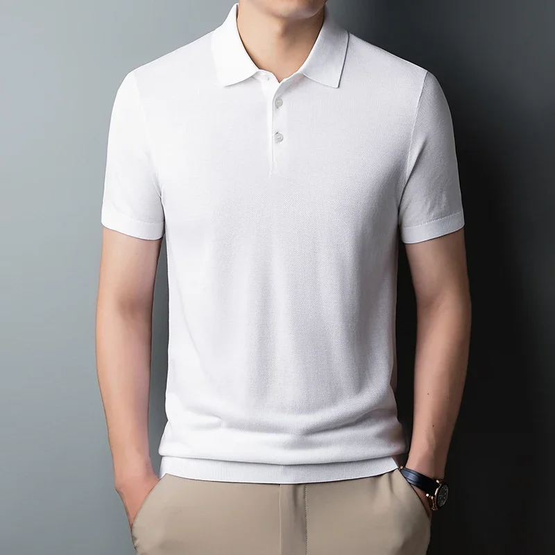 하이 브랜드 뽕나무 실크 니트 폴로, 리오셀 티 탑, 턴다운 칼라 셔츠, 코튼 뜨게 셔츠, 2024 용수철 및 여름