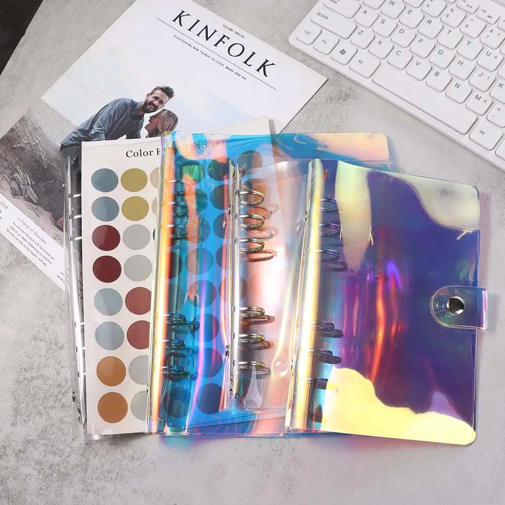 버튼 잠금 카드 수납 다이어리 스파이럴 PVC 노트북 커버 루즈 리프 폴더 노트북 링 바인더 커버 학교 사무용품