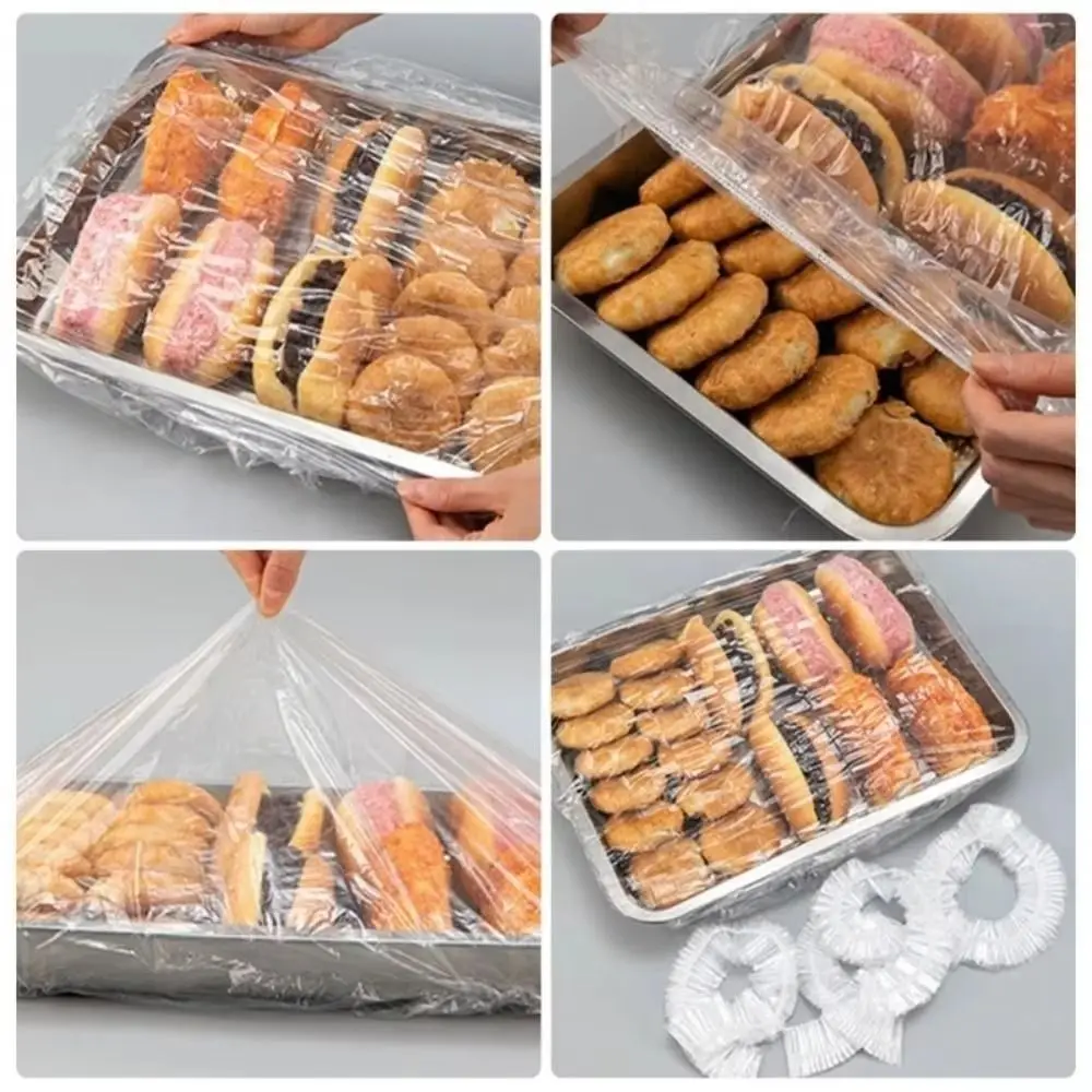 50Pcs Ultra Large Disposable Tray Cover Stretchable Clear Disposable Food Cover Fresh-Keeping Elastic Band Plate Bowls Caps