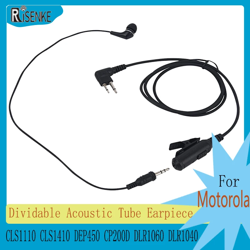 RISENKE Earpiece Headset to 3.5 Audio for Motorola CLS1110 CLS1410 CP200 CP185 BPR40 DEP450 CP200D DLR1060 DLR1040 Walkie Talkie