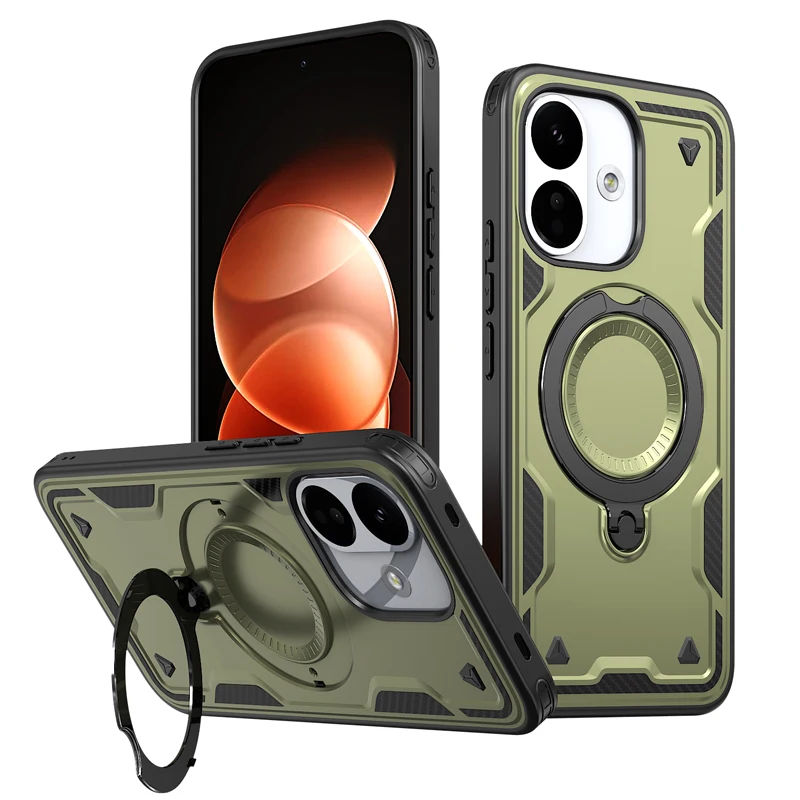 Magnetic Shockproof Case with 360° Rotating Ring Bracket - Hard PC + Soft TPU