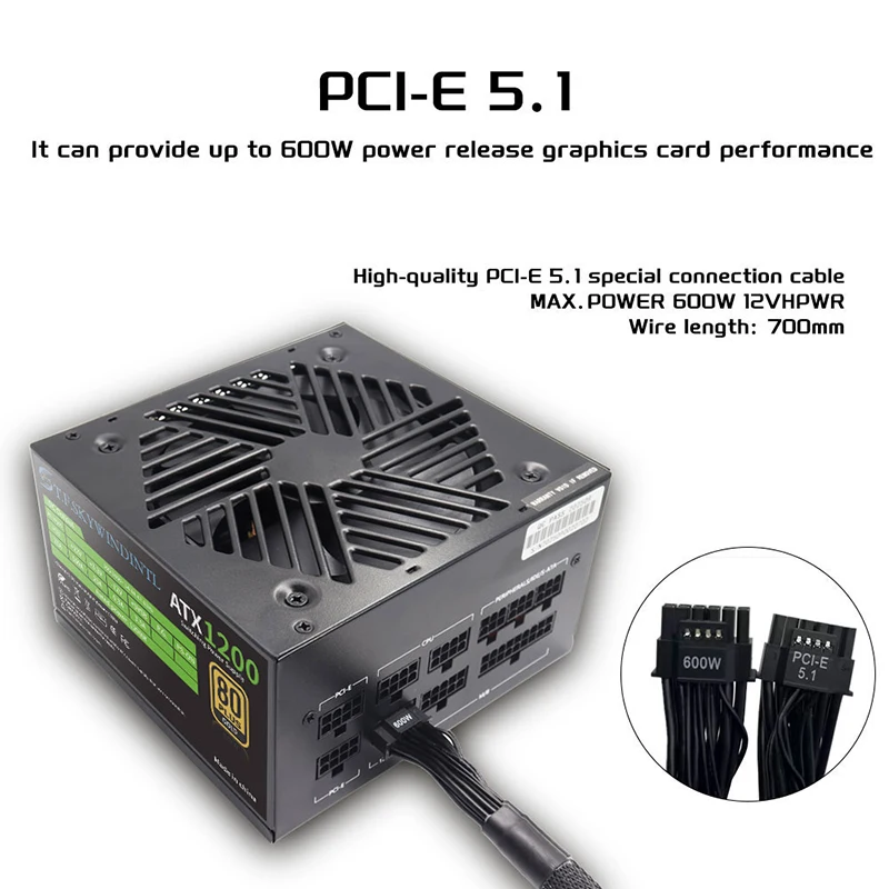 PCIE 5.0 1200W PC 전원 공급 장치 전원용 전체 모듈형 PSU 1200W 와트 전원 공급 장치 ATX PC PSU GPU 게임용 그래픽