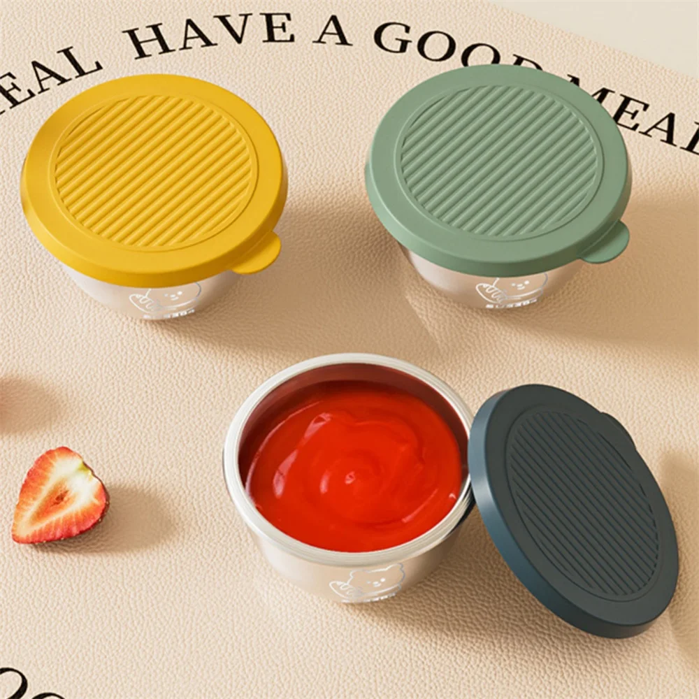Leak-proof Seasoning Box Portable 304 Stainless Steel with Sealed Lid Condiment Containers Silicone Cover Sauce Cup 3