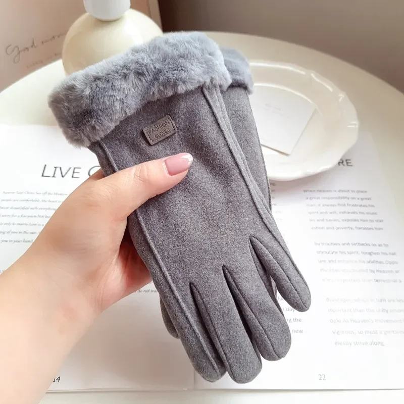 Women's Plush Winter Gloves - Suede Fashion Touchscreen Mittens