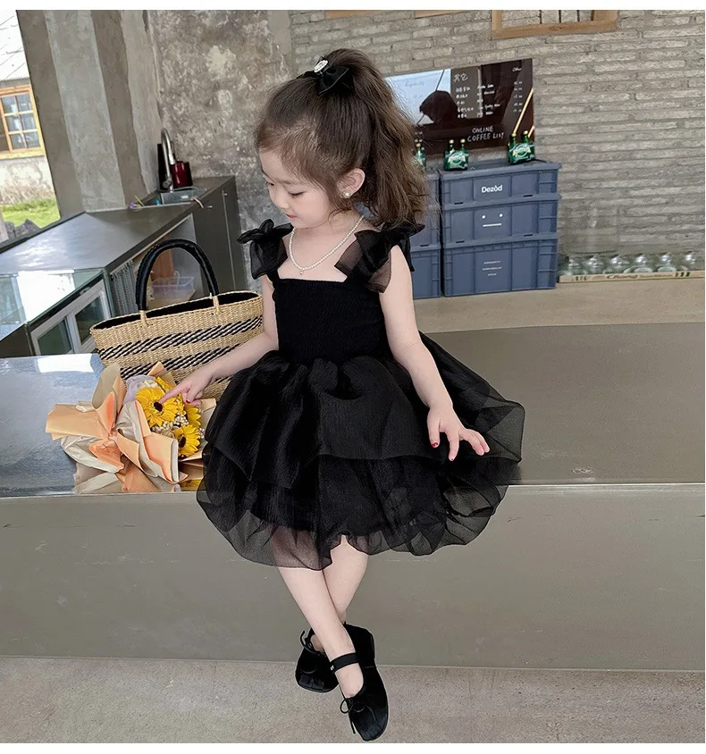 

2024 Holiday Dresses Children Summer Dresses Girls' Sling Fluffy Dress Baby Mesh Princess Dress Girl Party Clothing 2-8Y