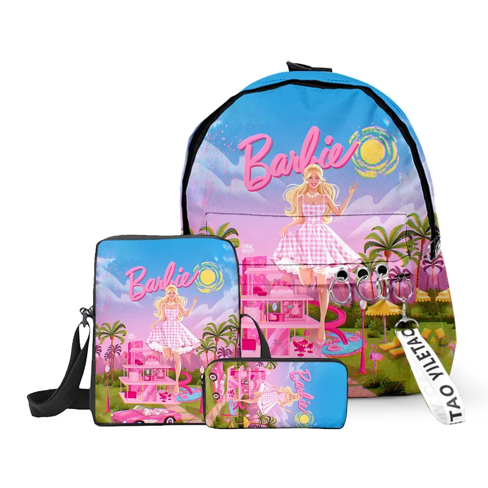 

MINISO Barbie Peripheral Movie Three-piece Set Printed School Bag Primary and Secondary School Students Backpack Pencil Case