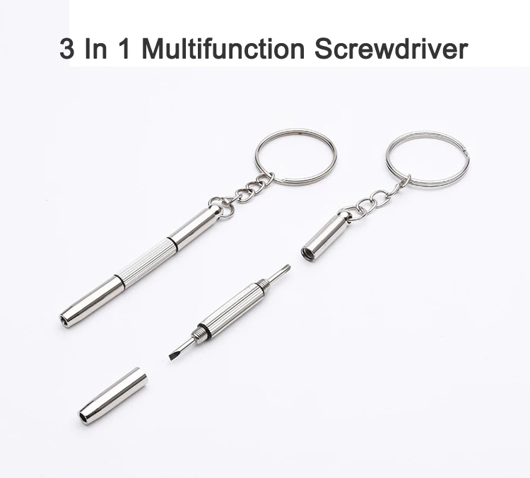 100pcs Multifunction 3 In 1 Keychain Screwdriver Glasses Phone Watch Repair Tool