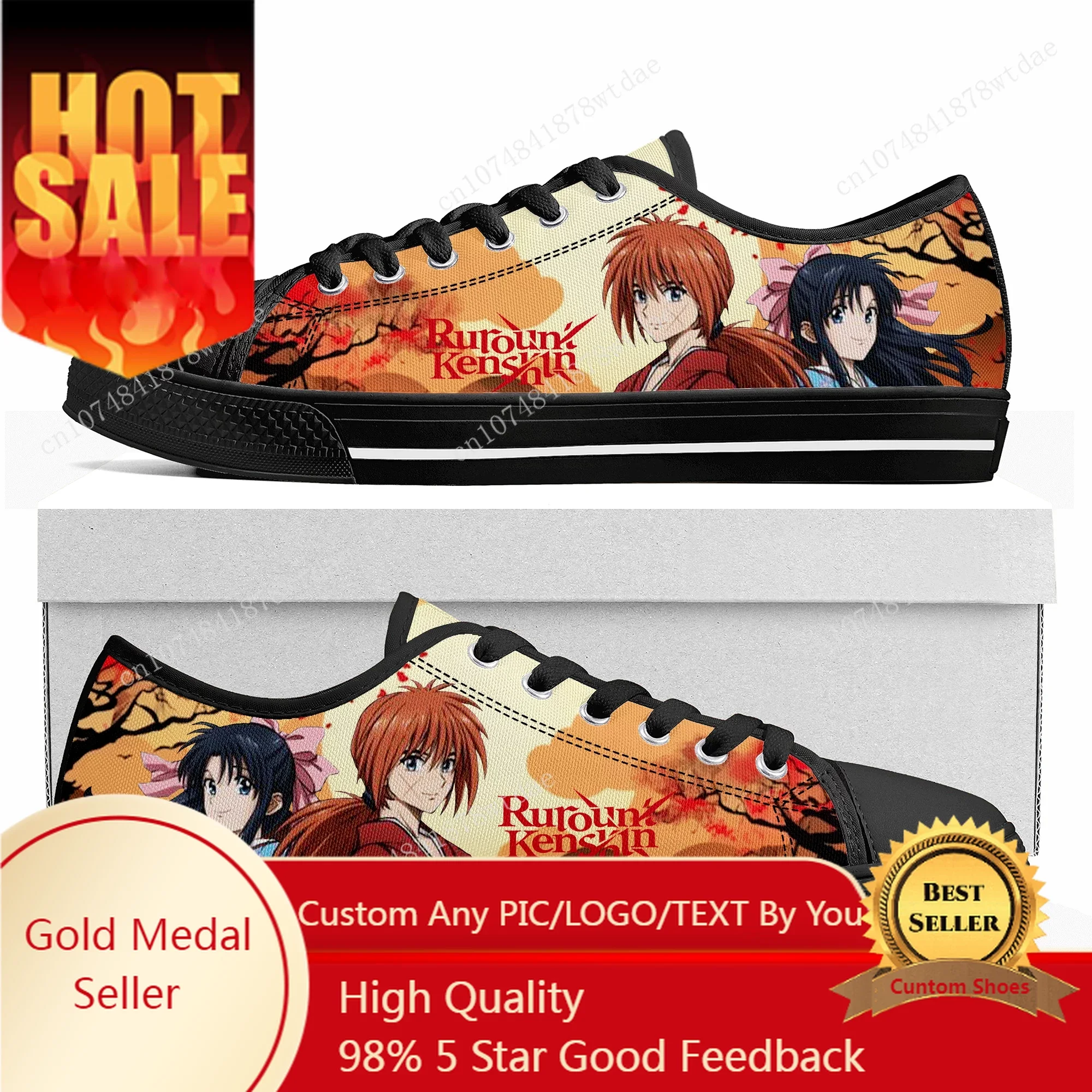 

Rurouni Kenshin Himura Low Top Sneakers Womens Mens Teenager High Quality Canvas Sneaker Casual Anime Cartoon Customize Shoes