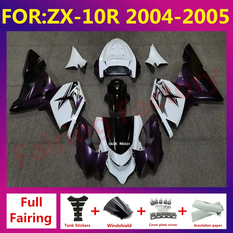 

For Kawasaki Ninja ZX10R ZX 10R ZX-10R 2004 2005 Motorcycle Fairing Kit ABS Injection mold kits Accessories zxmt purple white