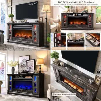 Farmhouse Style 36 Tall Entertainment Center with Electric Fireplace for TVs up to 80