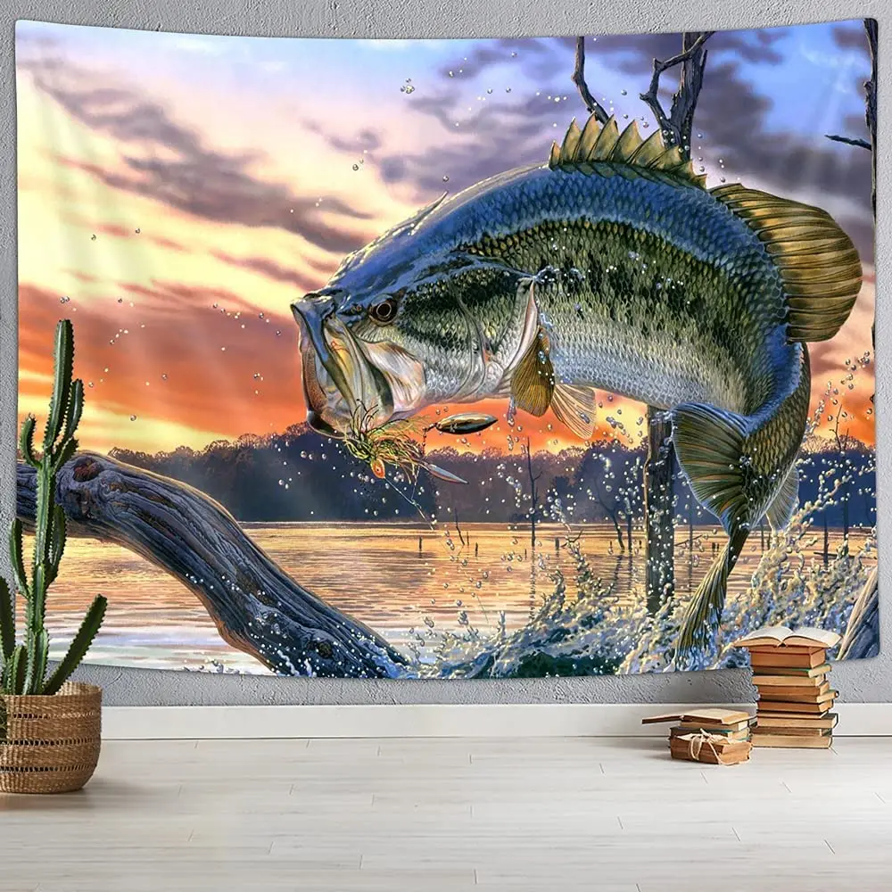  Ambesonne Fishing Tapestry, Retro Fishing Love Theme with  Goldfish Herring Bream Bass Salmon Image, Wide Wall Hanging for Bedroom  Living Room Dorm, 60 X 40, Multicolor : Home & Kitchen