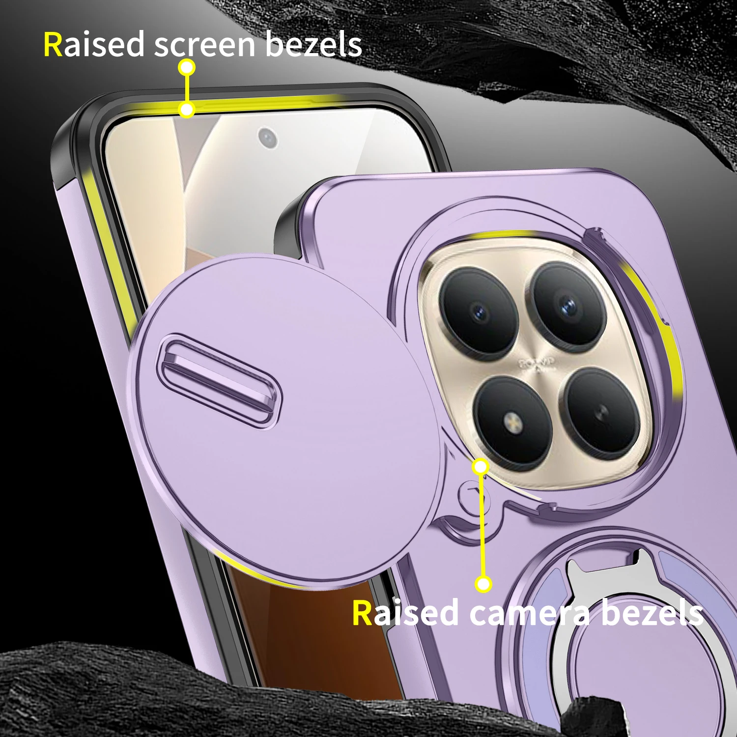 Magnetic Rotating Bracket Phone Case with Sliding Window and Anti-Fall Protection
