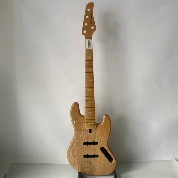 

5 String Electric Bass Unfinished Active Pickup Jazz Bass in Natural Solid ASH Wood one Set Body with Neck for DIY with Damages