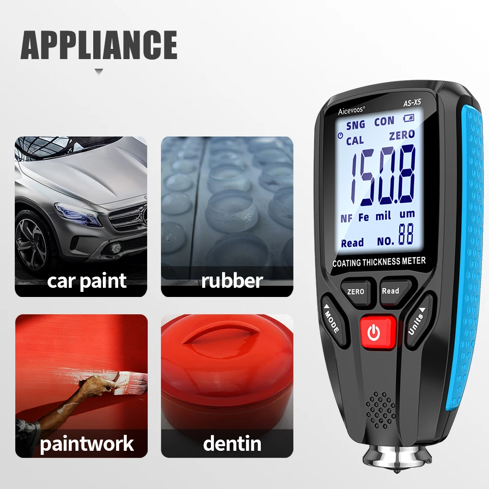 Aicevoos Coating Thickness Gauge Car Paint Film Thickness Tester Measuring Meter FE NFE for Automotive Metal Ceramic 0-1300um