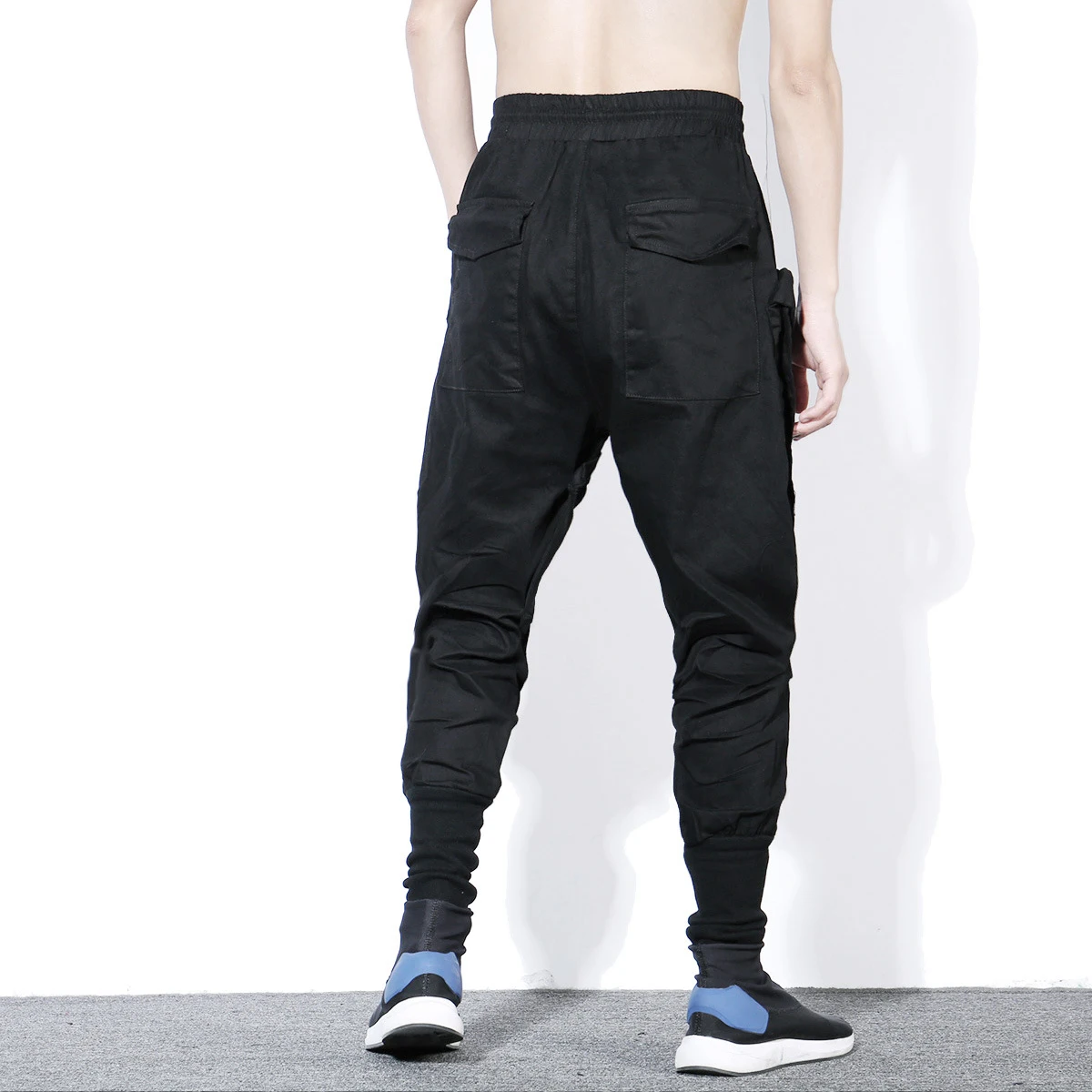 Tactical Functional Cargo Trousers Men Hip Hop Streetwear Elastic Waist Pants Joggers Irregular Multi-pocket Pant Black WB520 4