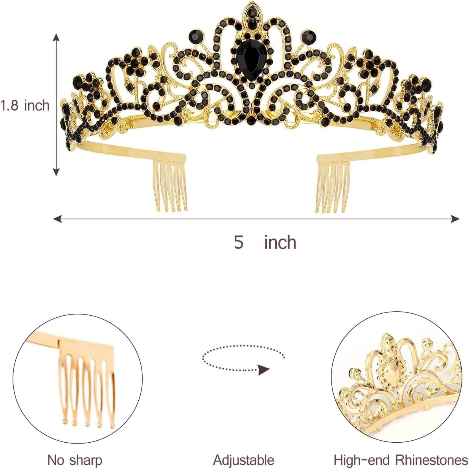 2PCS Black And Silver Birthday Party Decor Set, Crown Headband & Sash For Women, Sparkly Glitter Party Supplies, Elegant