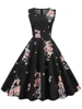 Tonval élégant années 50 Robe rétro vêtements Pinup été Robe florale col rond sans manches femmes coton Vintage imprimé robes