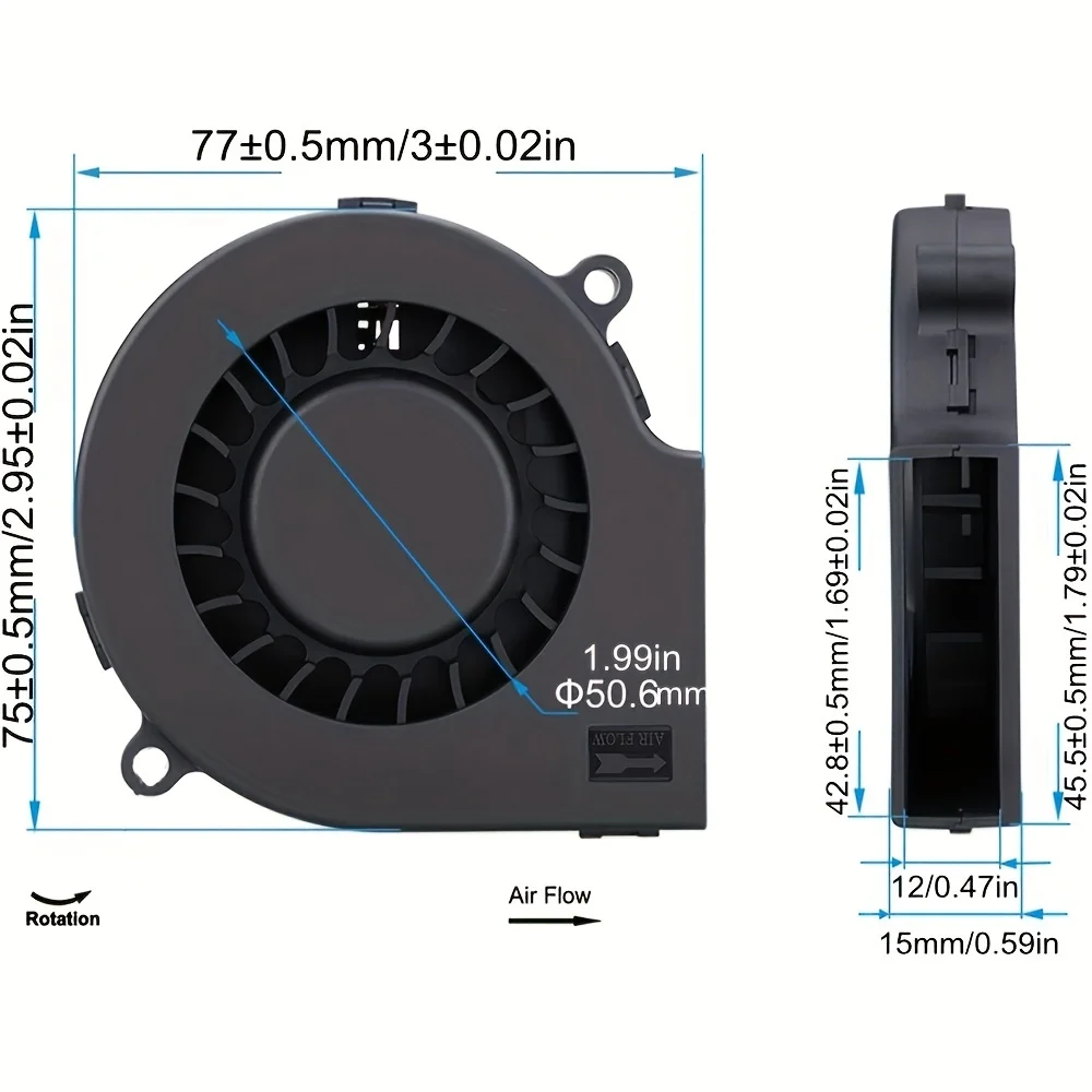 75mm USB Fan Cooling Turbo Blower Brushless 3D Printer 5015 7515 7525 7535 For Extruder DC Cooler Power Inverter Air Pump PC CPU cooling fan 3d printer fan