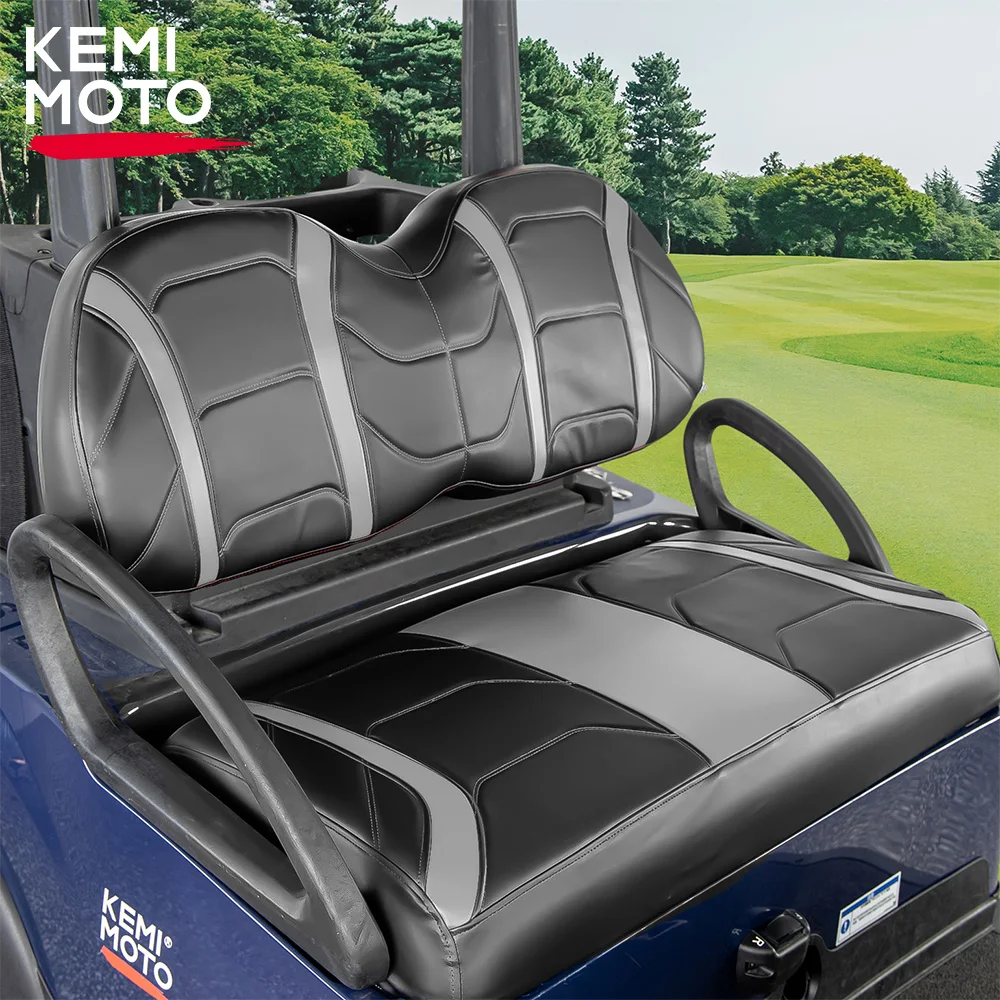 KEMIMOTO Golf Cart Vinyl Leather Seat Covers Black Grey Compatible with Club Car Precedent, Tempo, Onward Front Seats