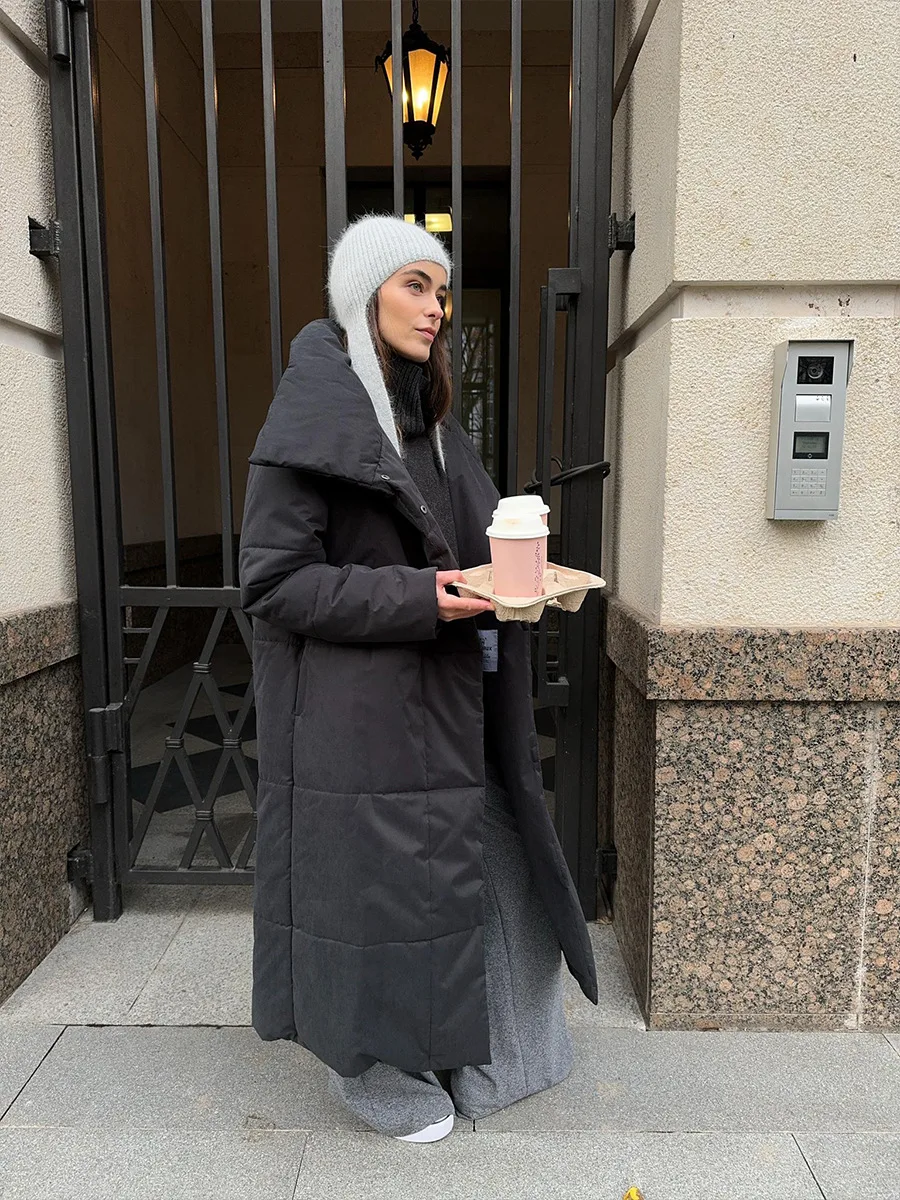Winter Female Parkas Outwear Loose Lace-Up High Waist Long Sleeve Pocket Lapel Bandage Coat For Women Solid Parkas