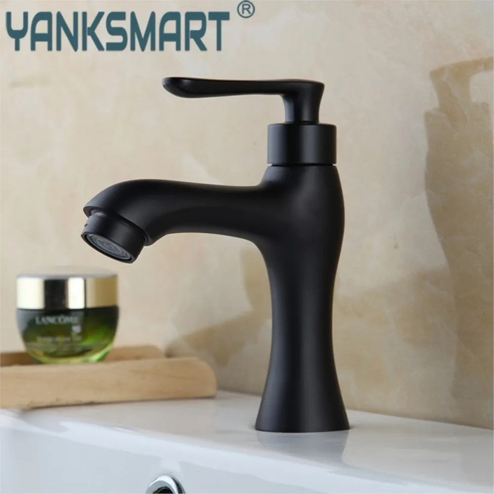 

Смеситель для ванной комнаты YANKSMART, матовый черный кран для раковины, крепление на раковину, одна ручка и отверстие, только для холодной воды