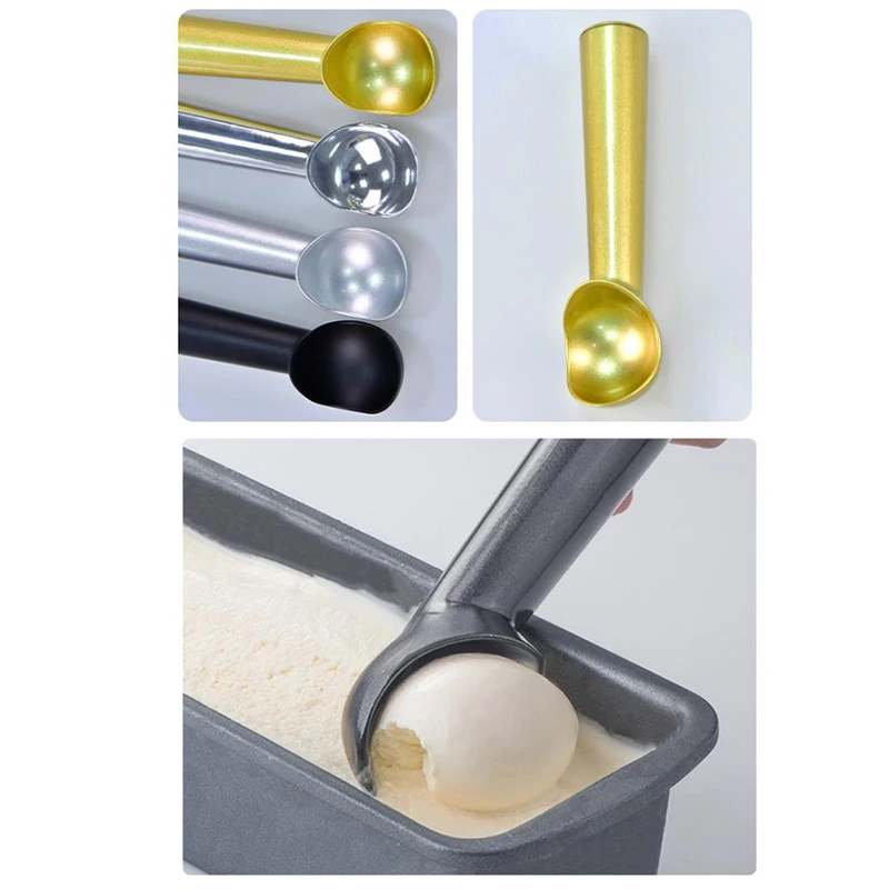 Stainless Silicone Ice Cream Spoon Portable Aluminum Alloy Anti-feeze Ice Maker Frozen Scoop Spoon For Home Kitchen Accessories