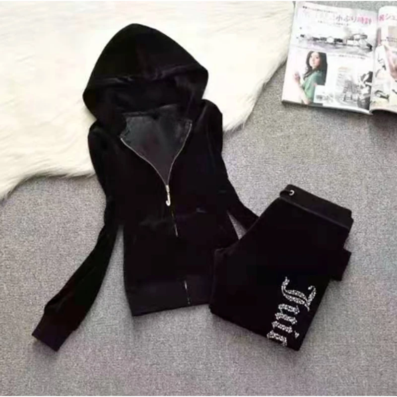 

Y2k Velvet Tracksuit Juicy 1:1 Velvet Tracksuit Rhinstone Top and Back Pocket Pants Sets 2 Piece Sets Women Outfit