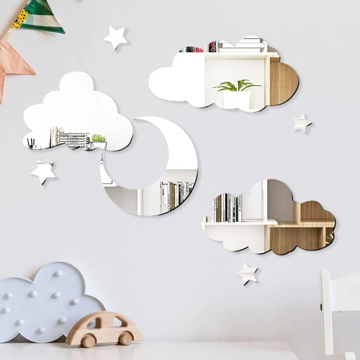 Wall Sticker Star Moon Cloud Shape Acrylic Mirror 3D Lenses for Wall Decoration Children's Room Living Rooms Bedrooms Decoration
