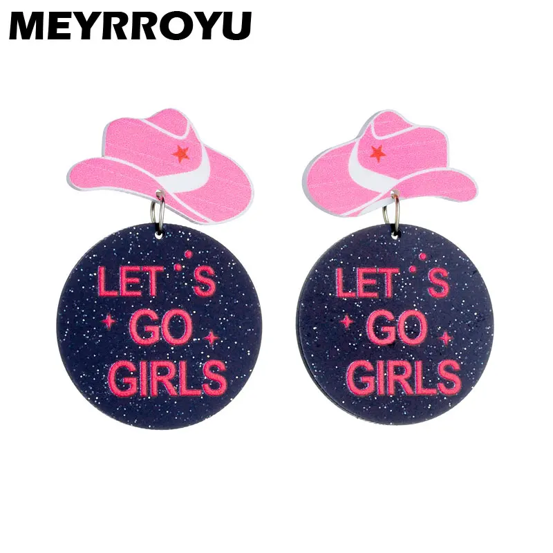 Meyrroyu New Independence Day National Day Orecchini Per Le Donne Let'S Go Girls Western Cowboy Hat Disco Ball Orecchini Acrilici
