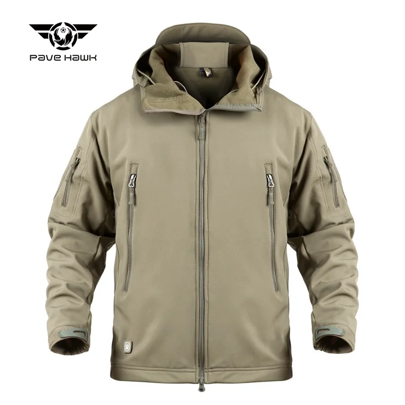 Men's Military Tactical Jacket Soft Shell Jacket Cold Protection Warm Waterproof Hooded Jacket Camouflage Fleece Hunting Suit sports jacket