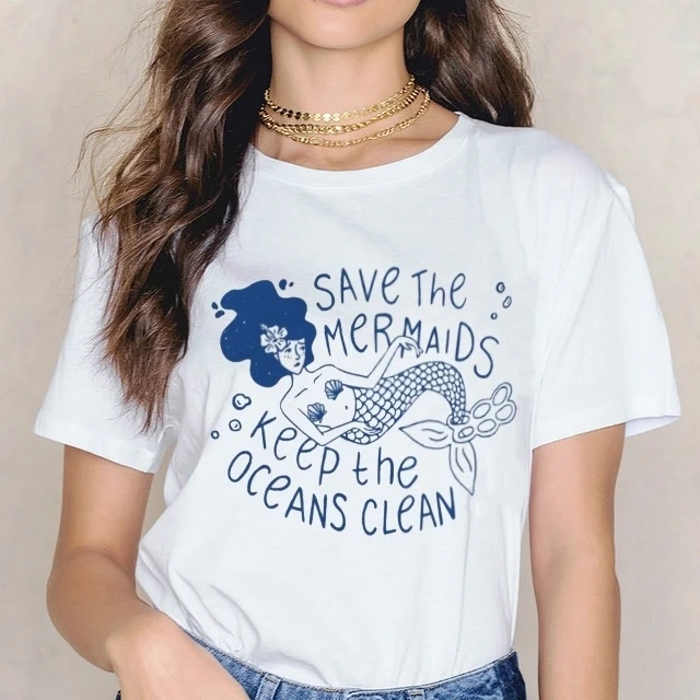 

Keep Ocean Clean and Planet Green Save Mermaids Skip A Straw Save The Turtle T Shirt Funny Slogan Graphic Tees