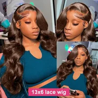 Perruque Body Wave 46 pouces # Perruques frontales en dentelle HD transparente 13x4 13x6 en cheveux Remy brun chocolat, pré-épilées, pour femmes 2